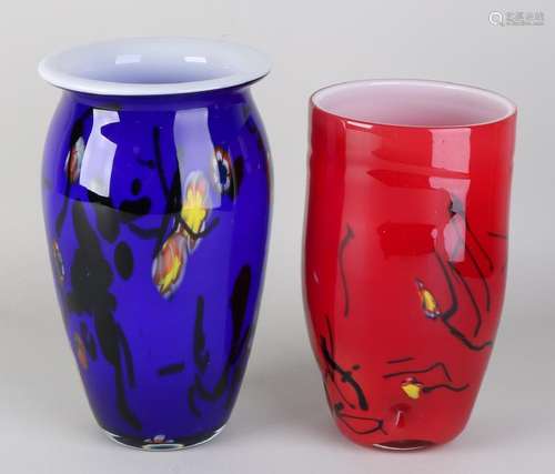 Two large Murano-style modern glass vases with Mille