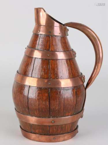 The Hague Arts & Crafts wooden barreled jug with brass