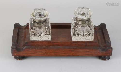 Antique ink set with crystal glass ink reservoirs.