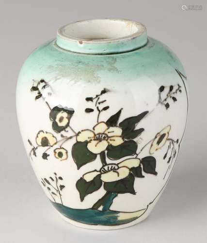 Rosenburg Fayence ball vase with floral decor. Painter