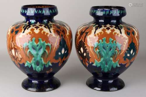 Two large antique Dutch polychrome platelets