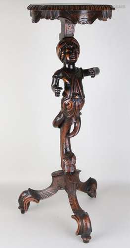 19th century wood stabbed pedestal with moor.