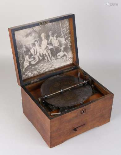 Antique German symphonion music box. Walnut. Circa