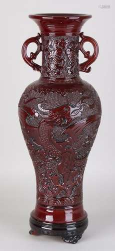 Large red glazed ancient Chinese Yixing vase with