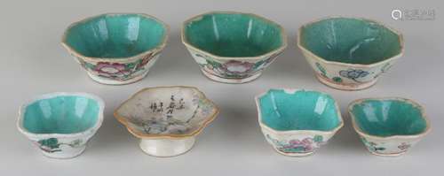 Seven 19th century Chinese porcelain bowls with floral