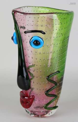 Modern mouth-blown vase with colored face and air