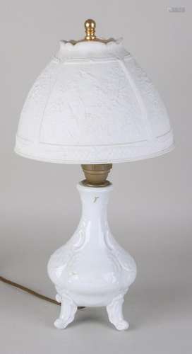 Porcelain lamp with porcelain translucent lampshade.