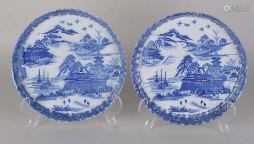 Two times antique Japanese tablet blue / white