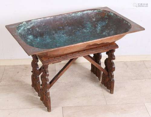 19th century wood-carved table with a rare copper meat