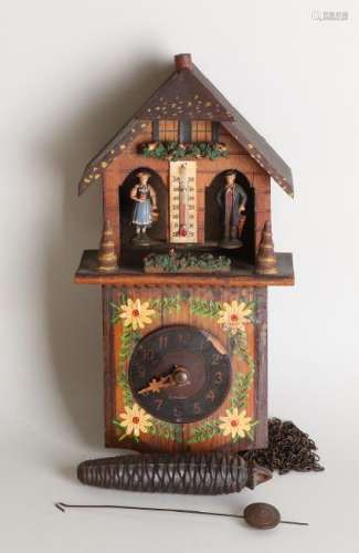Antique small German Black Forest clock with weather
