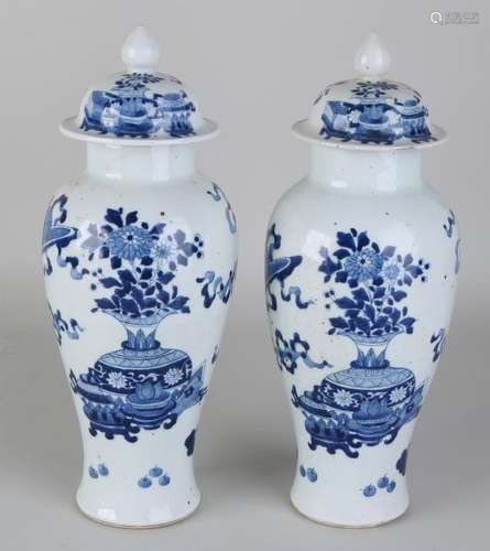 Two antique Chinese porcelain lid vases with Chinese