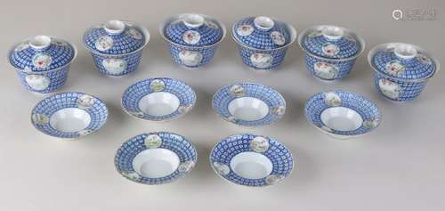 Six antique Chinese porcelain Family Rose rice bowls