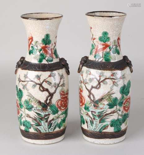 Two old / antique Chinese Cantonese vases with Family