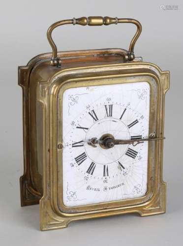Antique French Jugendstil brass travel alarm clock.