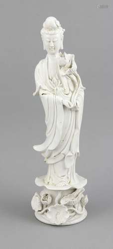 Ancient Chinese porcelain Quan Yin on lotus. One flower