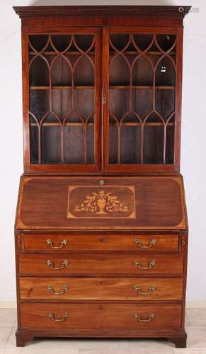 19th Century English mahogany secretaire with glass