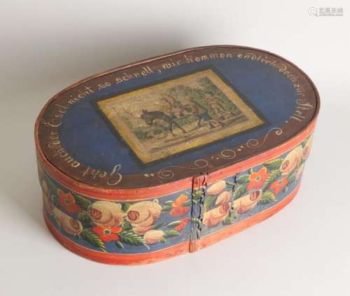 Cool 19th century hand painted German chipwood hat box