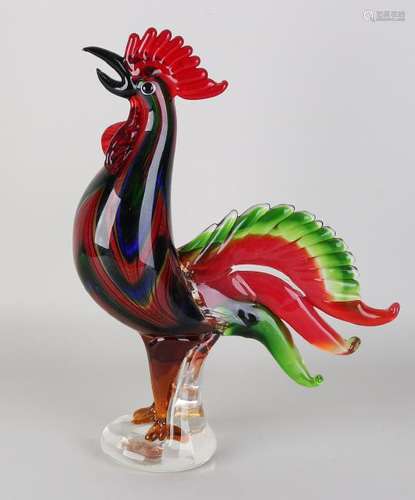 Large artificial glass mouth-blown rooster. Second half