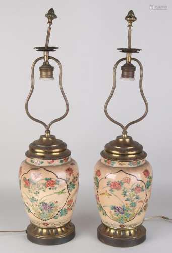 Two antique Japanese Satsuma ceramic table lamps with