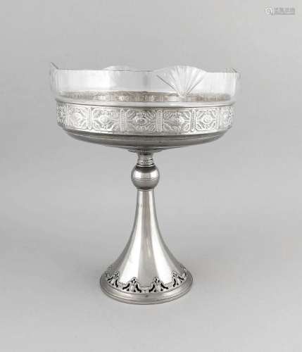 Jugendstil brass nickel-plated fruit bowl with crystal