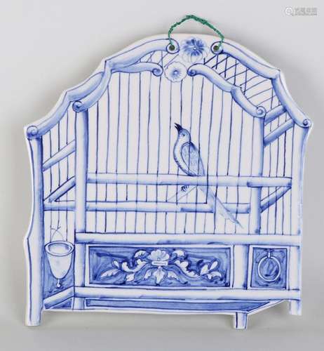 Delft-style porcelain birdcage plaque. 21st century.