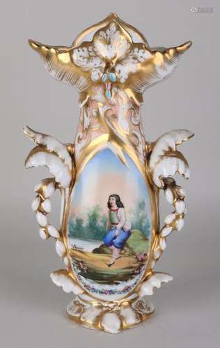 19th century French hand-painted vase with figures in