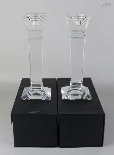 Two large modern crystal glass candle holders in