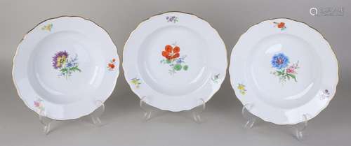 Three German Meissen porcelain plates with floral decor