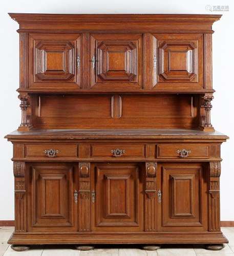 Oak sideboard with intent. Two-part. 1880. Solid part
