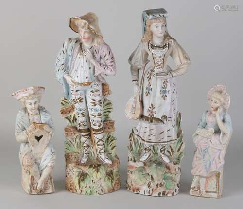 Four antique Bisquit porcelain figures. Circa 1900.