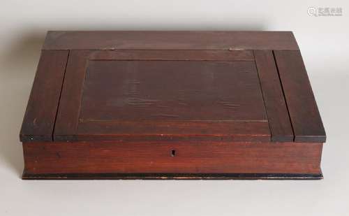 Antique pinewood writing box with side drawer. Circa