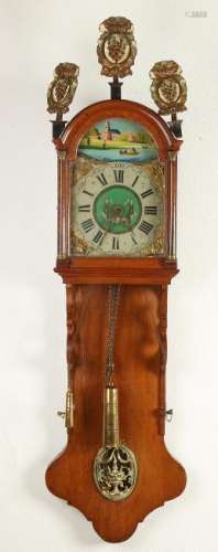 Antique oak Frisian tail clock with cool painted dial