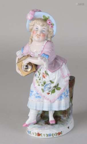 Antique German porcelain figure. Girl with coffee