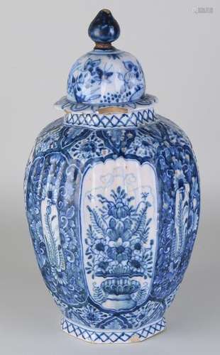 19th century tichelaar covered jar with floral decor