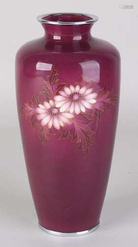 Heavy Japanese cloisonne vase. Purple-colored with