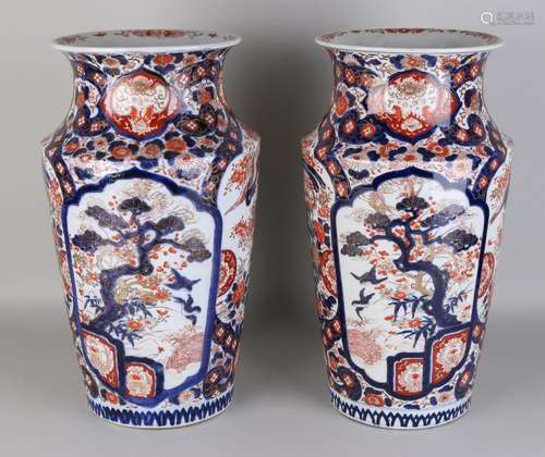 Two rare large 19th century Imari porcelain vases with