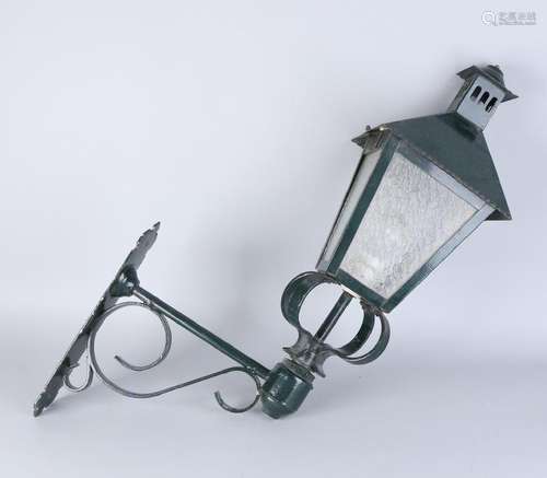 Large wrought iron green outdoor lantern. 21st century.