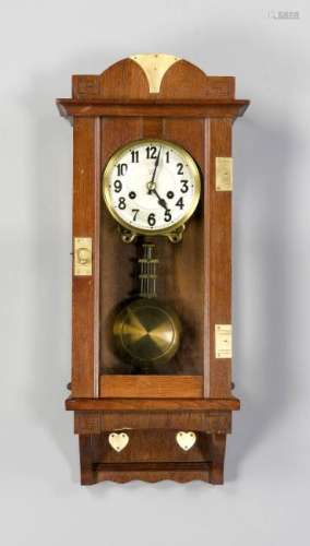 Small German oak Jugendstil regulator with brass