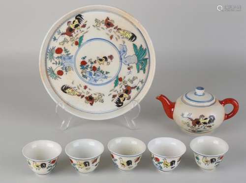 Six-piece ancient Chinese porcelain tea set with