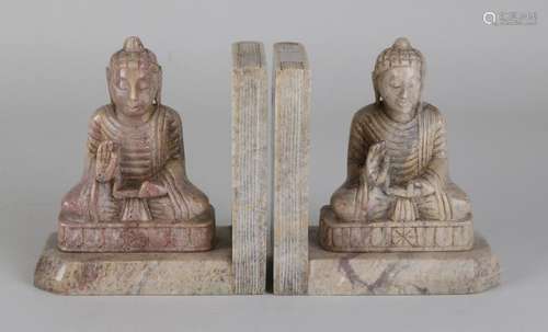 Two ancient Chinese natural stone bookends with Buddha.