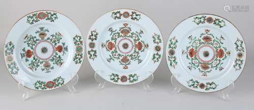 Three 18th century Chinese porcelain plates with enamel