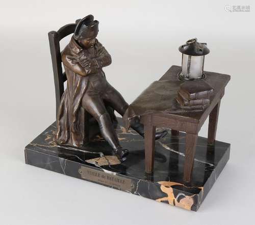 Antique bronze statue on a black marble base. Napoleon