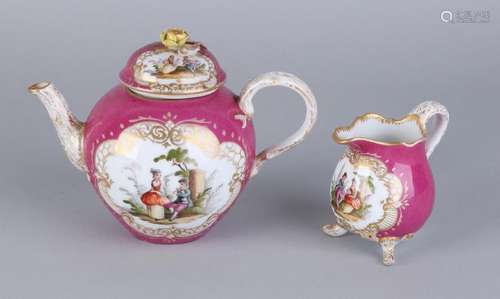 Two antique German Meissen porcelain jugs. Circa 1900.