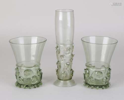 Three old Renaissance-style mouth-blown bubble glasses.