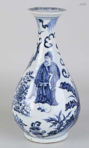 Old Chinese blue and white porcelain vase with