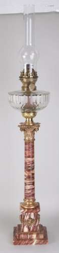 Antique marble with brass kerosene lamp. Corinthian