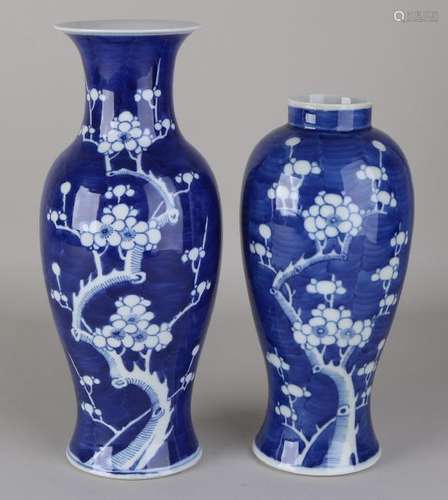 Two ancient Chinese porcelain vases with prunes decor.