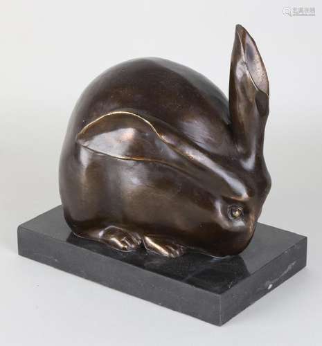 Bronze hare in Art Deco style on a black marble base.