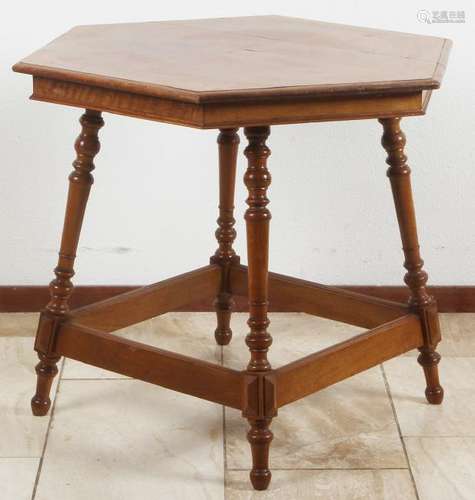 Light walnut grunder octagonal side table. German. 1890