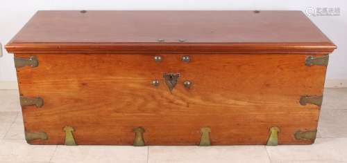 Large original teak Colonial ship chest with heavy